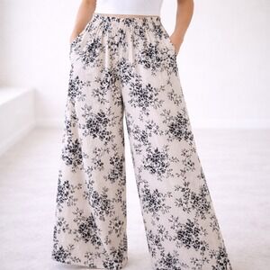 CIDER Floral Wide Leg Palazzo Pants – Ivory Black Size M‎